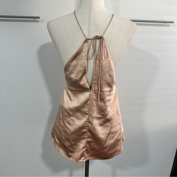 Obando Collective Size 2 Gold Pink Elegant Satin Halter Top Silky Tank Shell - Picture 5 of 16